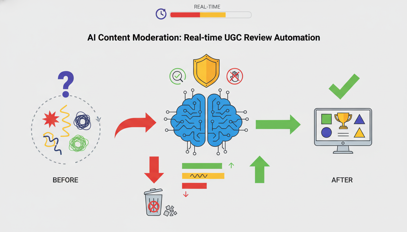 Инфографика: AI Модерация Контента: как автоматизировать проверку UGC в реальном времени